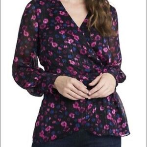 Vince Camuto Twilight Floral Wrap Blouse Size M